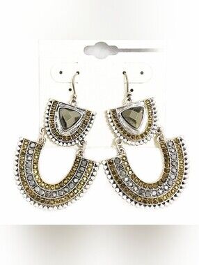 Silver-Tone Green Gem Dangle Earrings